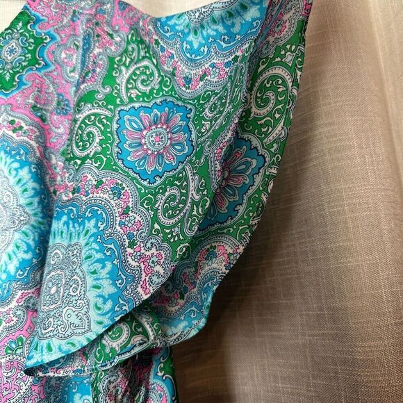 2/$30 Talbots Tunic Top Blouse Size 2X Colorful Boho Western Resortwear Satin - Picture 5 of 10